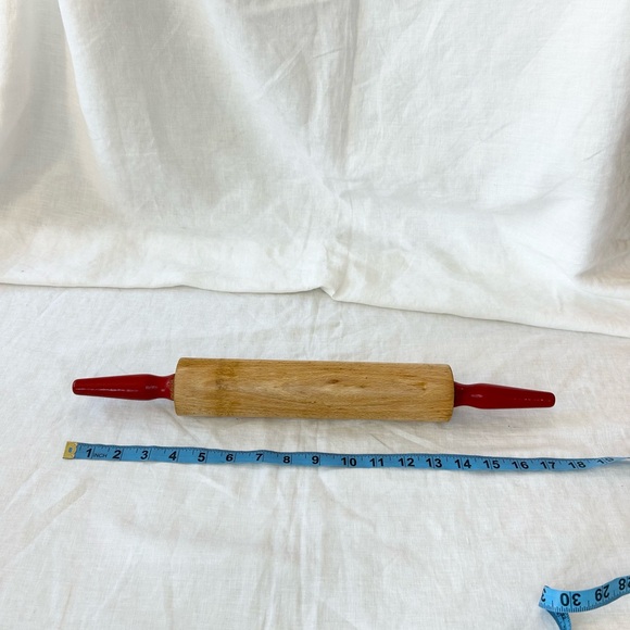 Vintage Farmhouse Wooden Rolling Pin Red Painted Handles - Picture 9 of 10